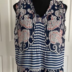 CAbi Blue/Pink patterned Sheer Top, M